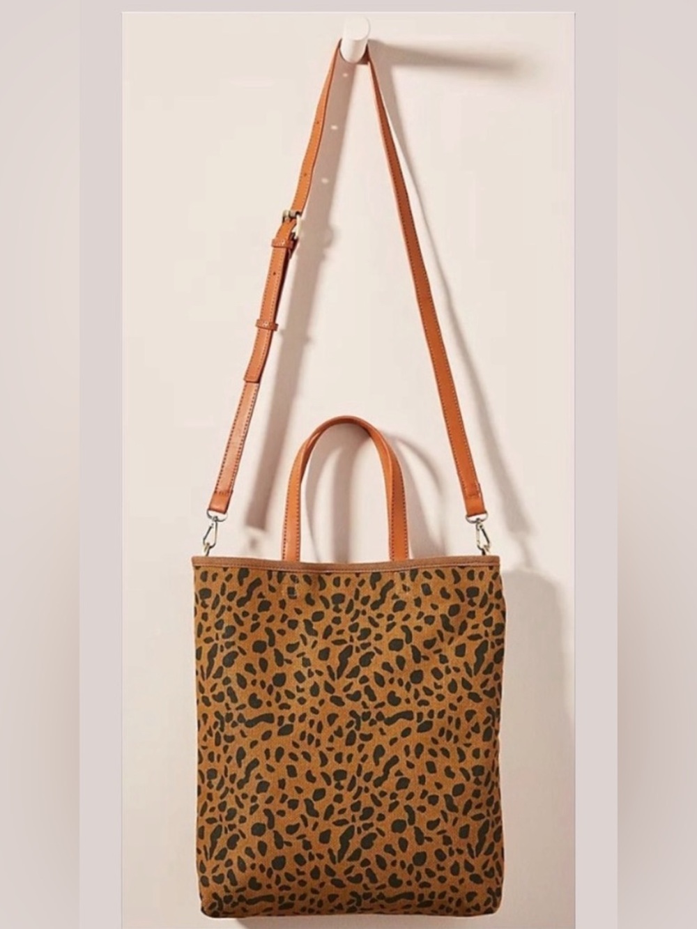Anthropologie Alena Leopard Canvas Tote Crossbody Bag Pouch Set